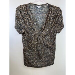 Jaclyn Smith V-Neck Blouse Top, Brown/Tan,Black Multicolor Women's Size L